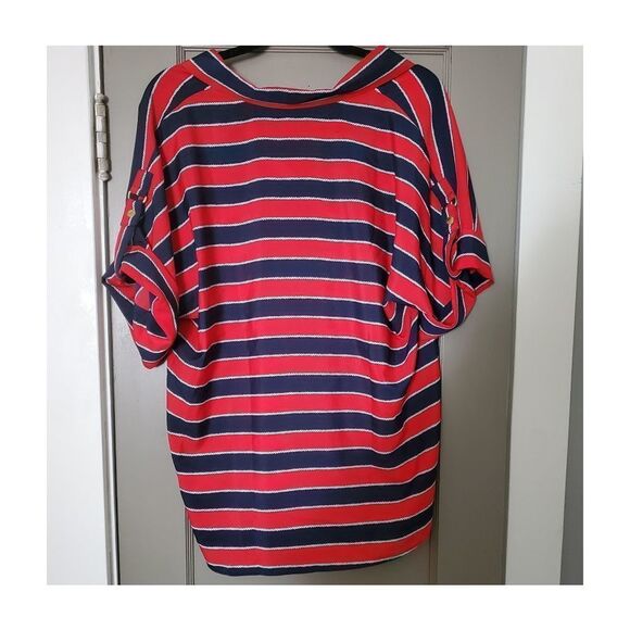 NWOT MICHAEL Michael Kors Nautical Rope Print Blouse with Rolled Sleeve Detail - Picture 4 of 8